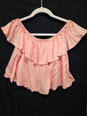 Paper Heart Off-Shoulder Ruffle Women's Top - Light Peach